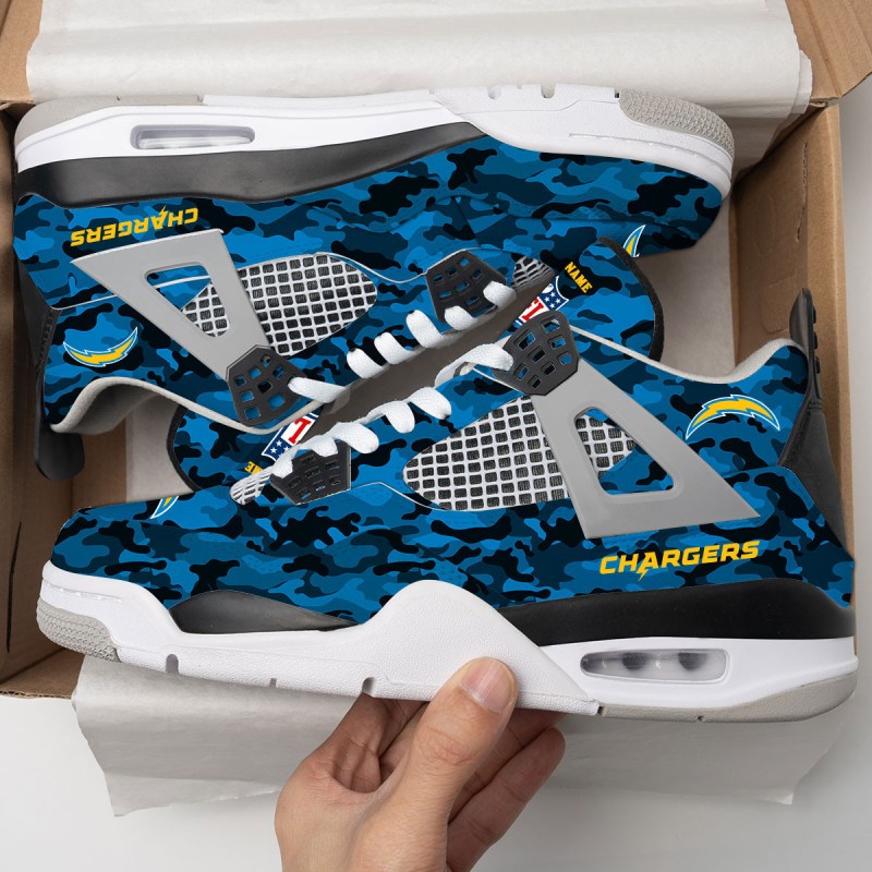 Los Angeles Chargers Camo Personalized AJ4 Sneakers
