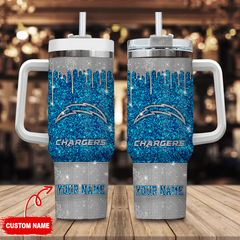 Los Angeles Chargers Personalized NFL Glitter and Diamonds Bling 40oz Stanley Tumbler