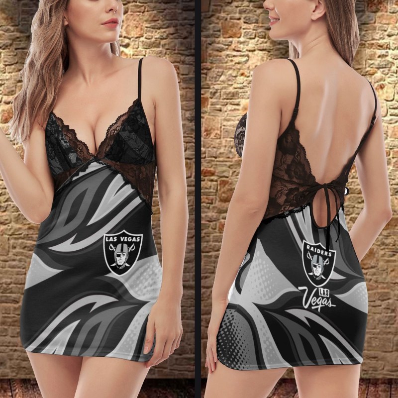 Las Vegas Raiders Lace Back Strap Slip Dress