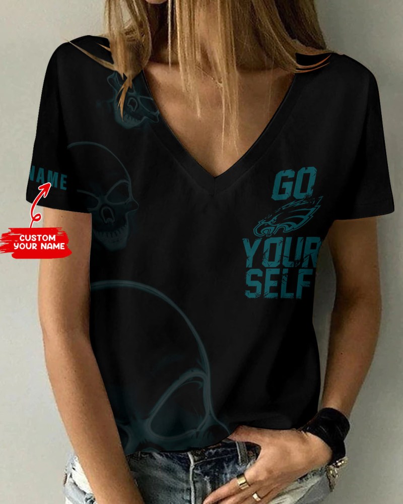 Philadelphia Eagles Personalized V-neck Women T-shirt Front