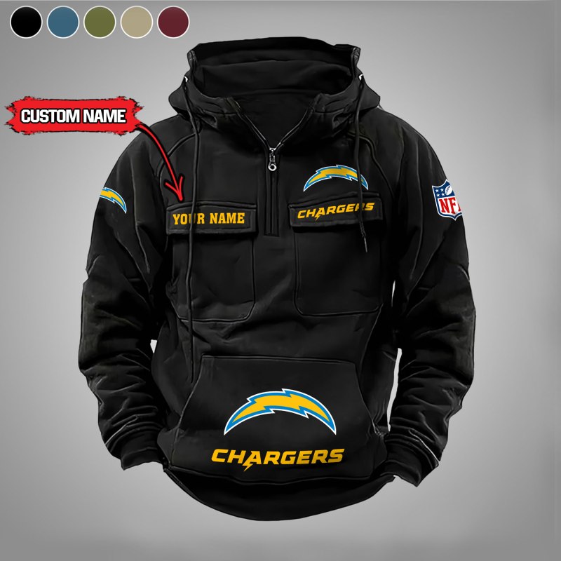 Los Angeles Chargers Multi-Pockets Zip Hoodie - Black