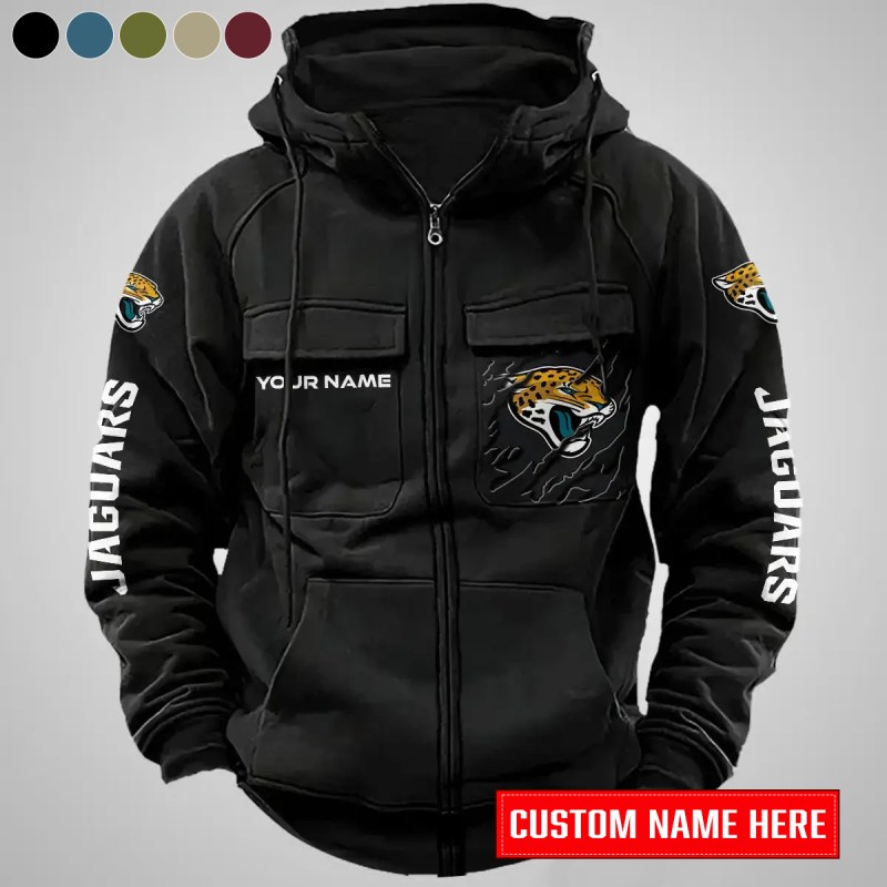 Jacksonville Jaguars Multi-Pockets Zip-Up Hoodie Black