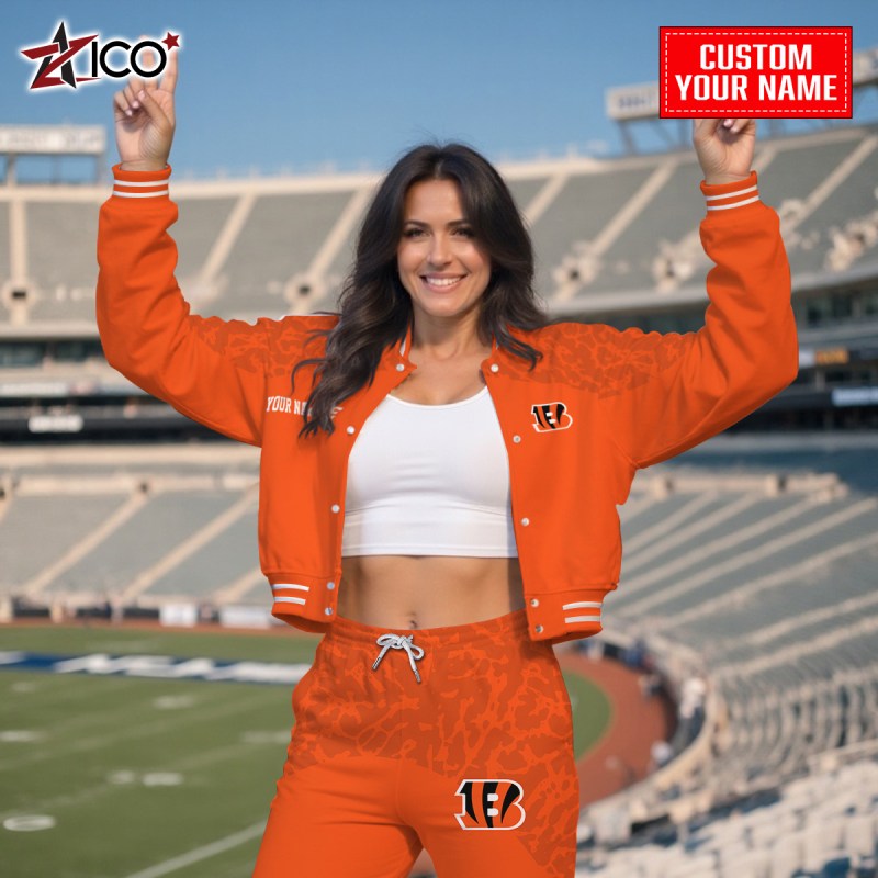 Cincinnati Bengals Combo Crop Varsity Jacket And Sweatpants - MKOutdoor2