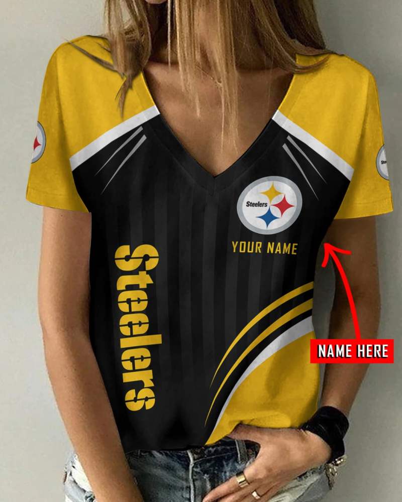 Personalized Pittsburgh Steelers Women's V-neck T-shirt