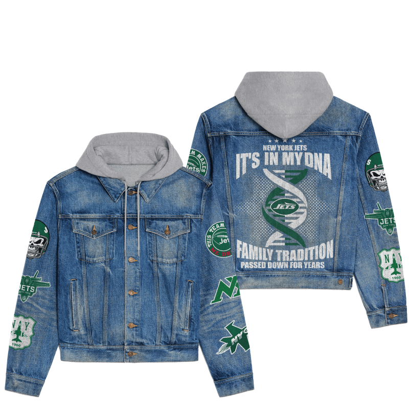 New York Jets Premium Hooded Denim Jacket - Front View
