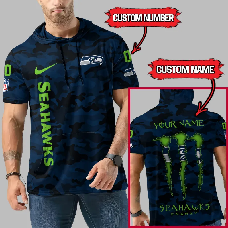 Seattle Seahawks Personalized Camo Short Sleeve Hoodie Side