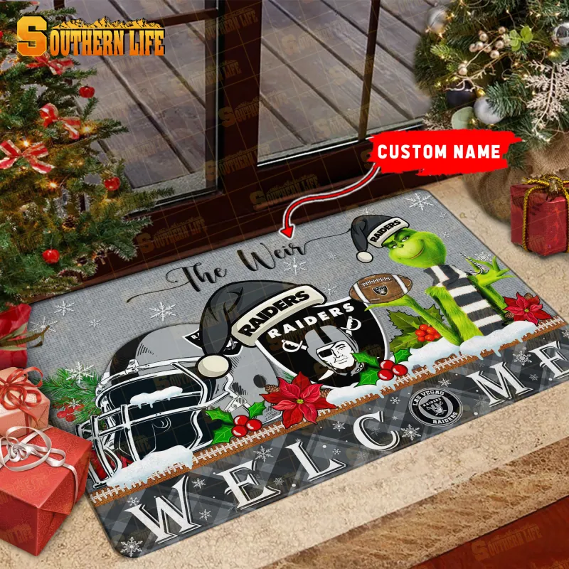 Las Vegas Raiders Christmas Personalized Doormat
