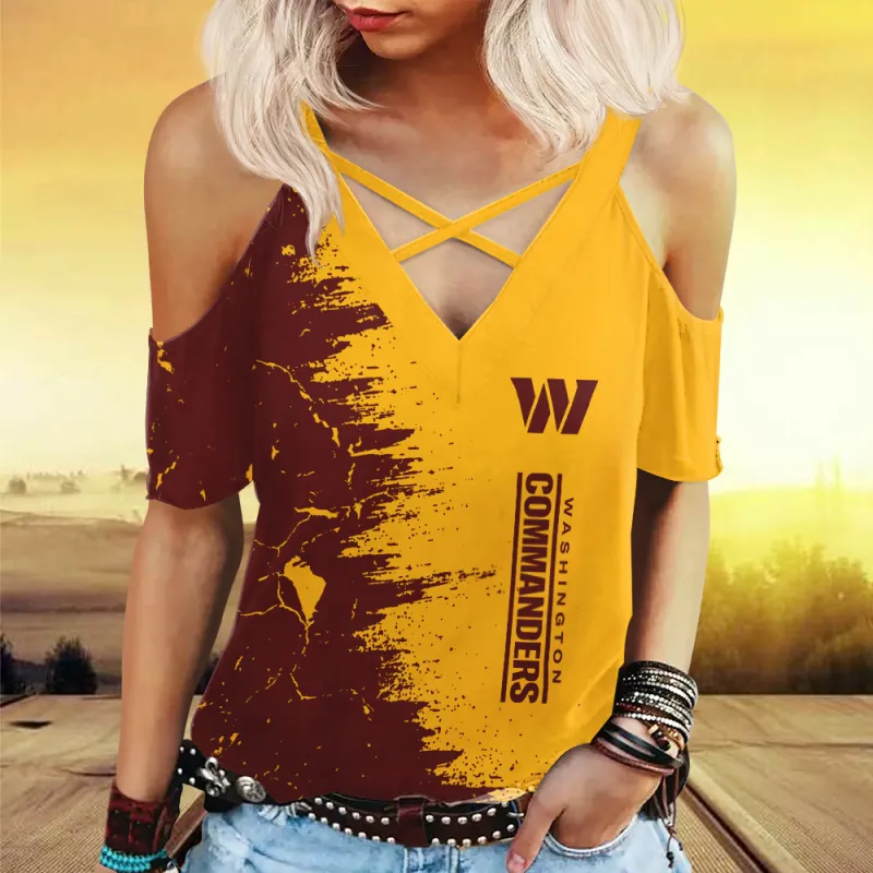 Washington Commanders Miss Hollow Out Blouse Shirt