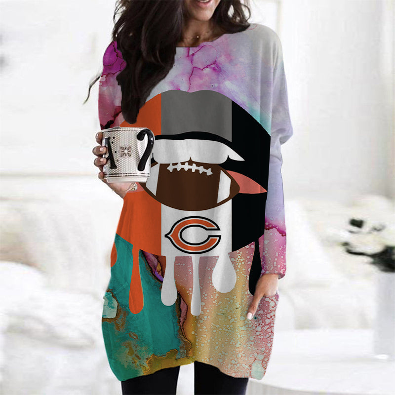Chicago Bears Casual Long Sleeve Pocket Dress