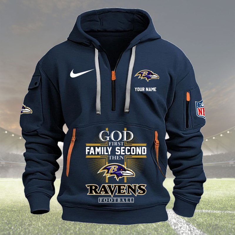 Navy Baltimore Ravens Quarter Zip Hoodie
