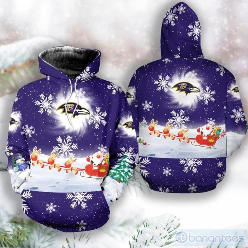 NFL Baltimore Ravens Christmas Santa Claus Is Coming 3D Unisex Hoodie For Fans