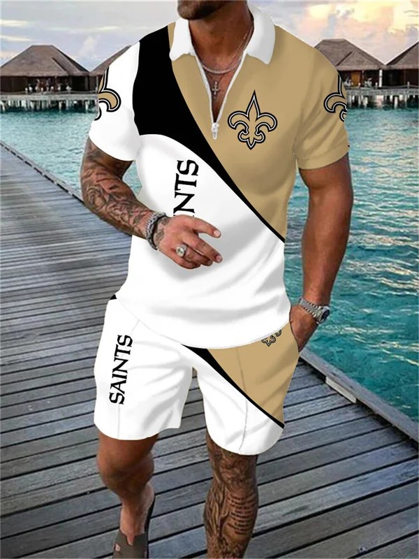 New Orleans Saints Zip Polo Shirt and Shorts