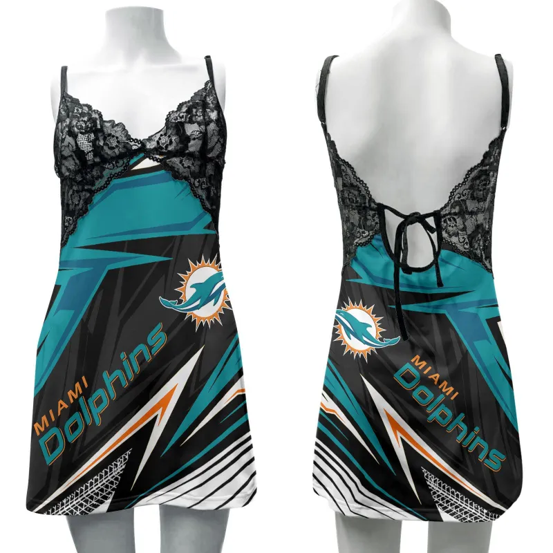 Miami Dolphins Lace Back Strap Slip Dress