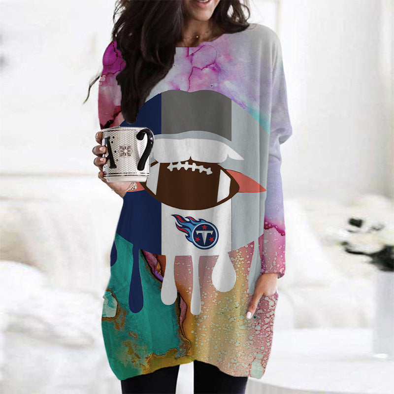 Tennessee Titans Casual Long Sleeve Pocket Dress