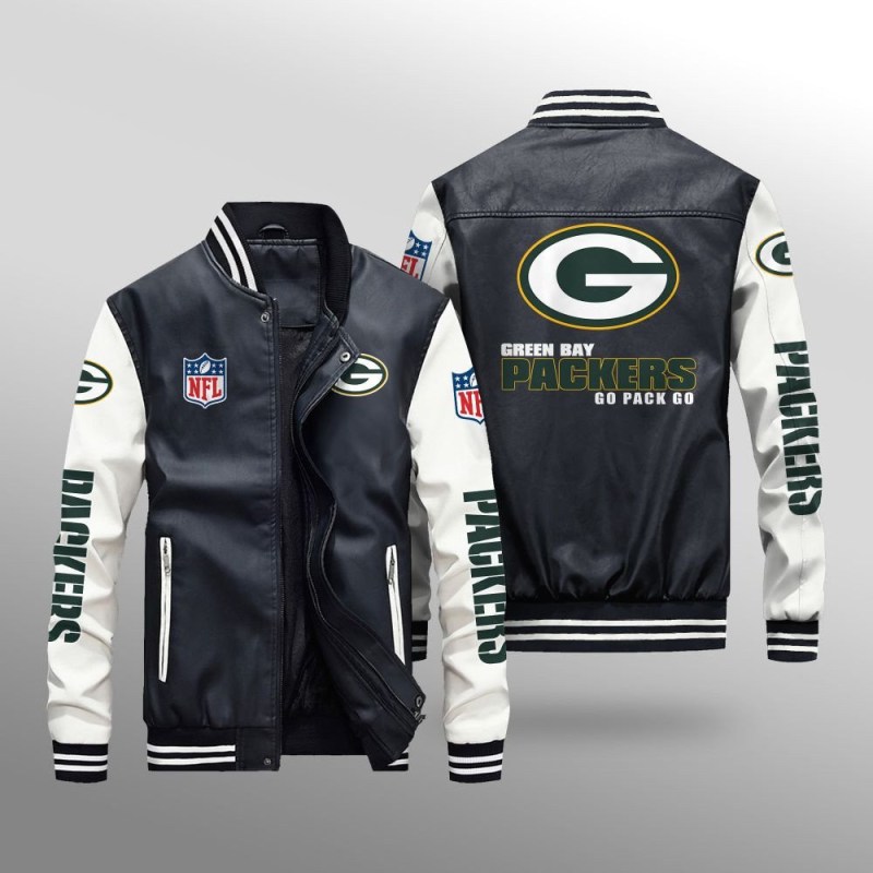Green Bay Packers Leather Bomber Jacket Front View