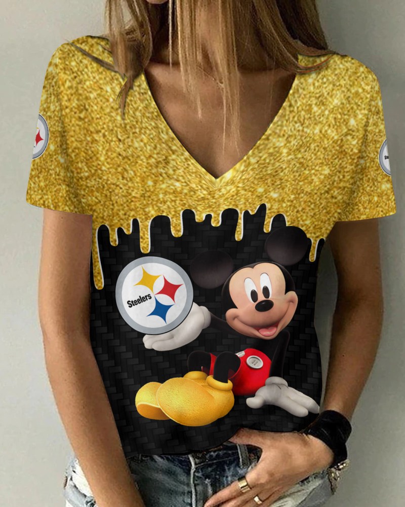 Pittsburgh Steelers Summer V-neck Women T-shirt