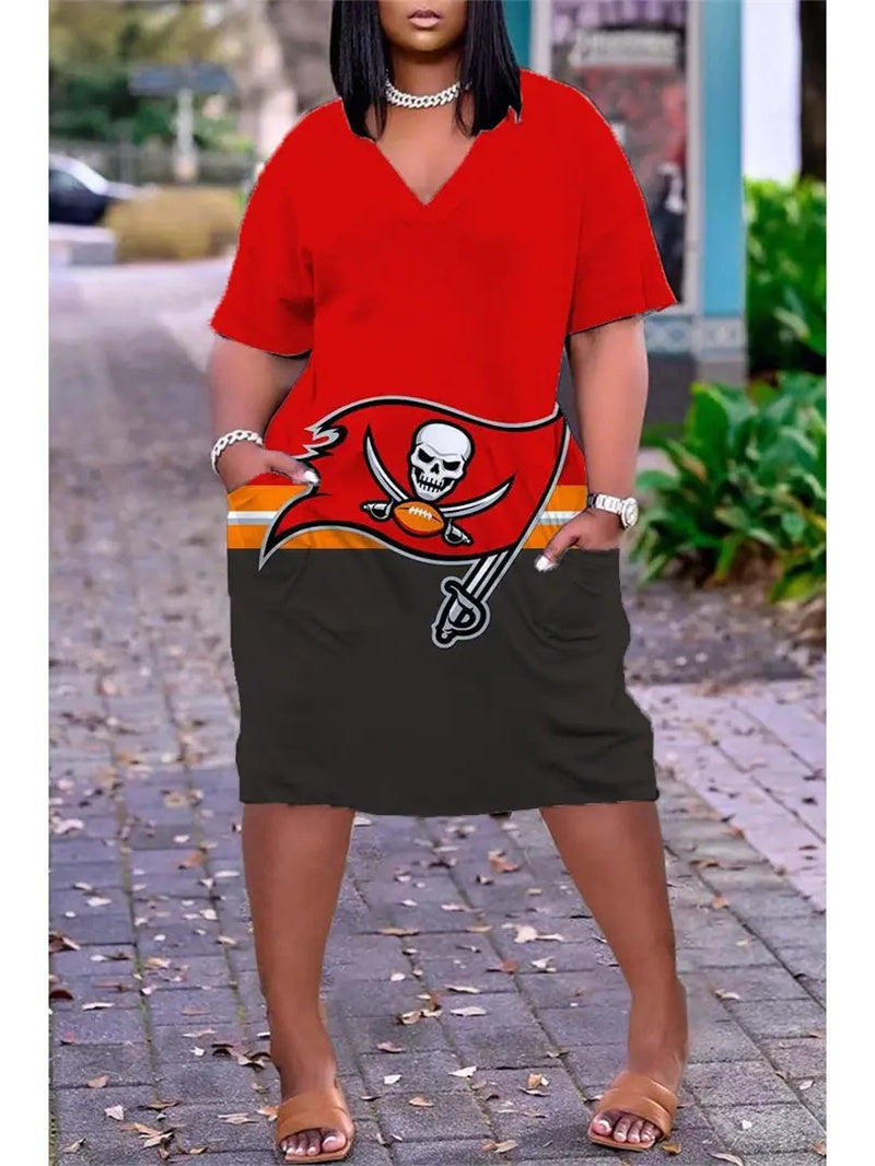 Tampa Bay Buccaneers V-neck Casual Pocket Dress