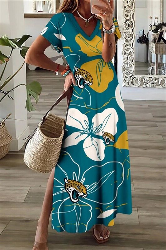 Jacksonville Jaguars V-Neck Side Slit Long Dress
