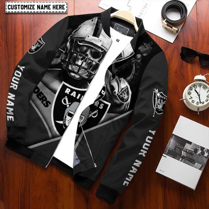 Las Vegas Raiders Bomber Jacket showcasing pockets