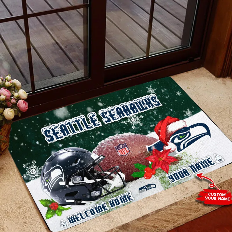 Seattle Seahawks Christmas Personalized Doormat