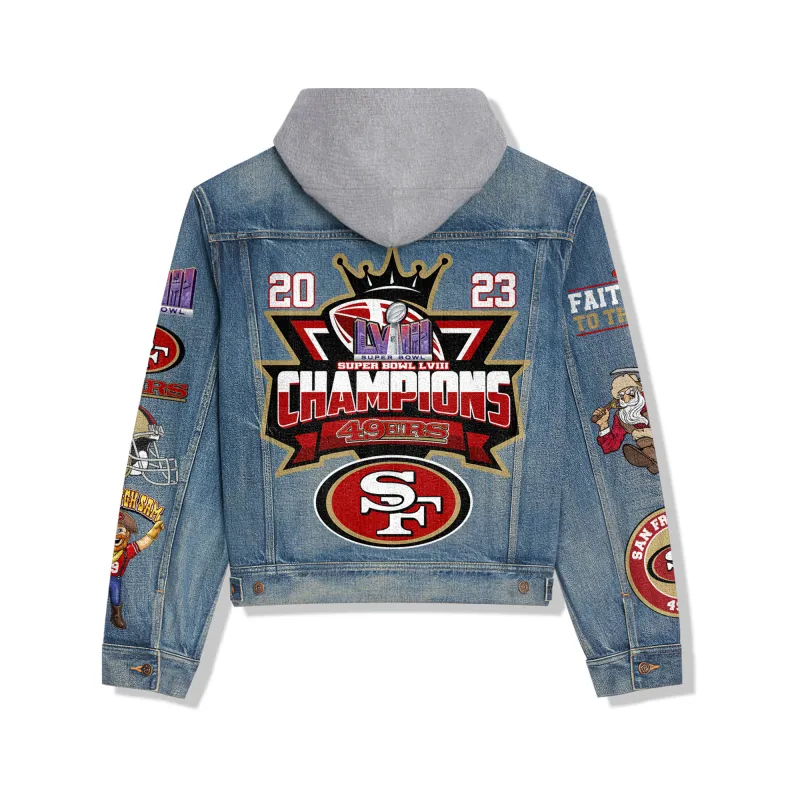 Close-up of the San Francisco 49ers Hooded Denim Jacket