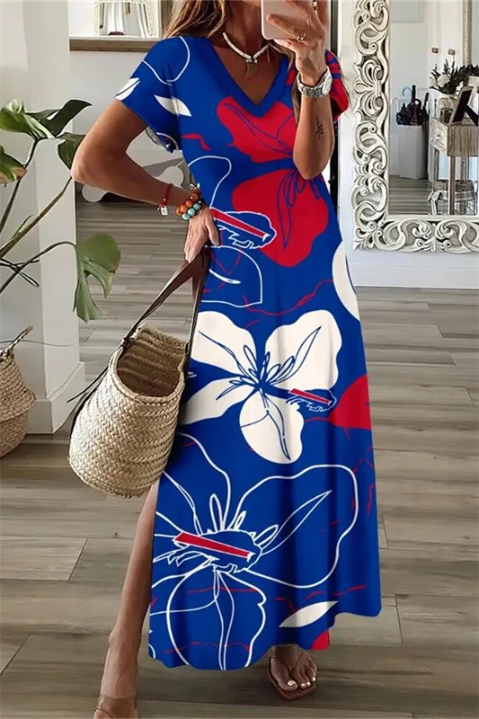 Buffalo Bills V-Neck Side Slit Long Dress