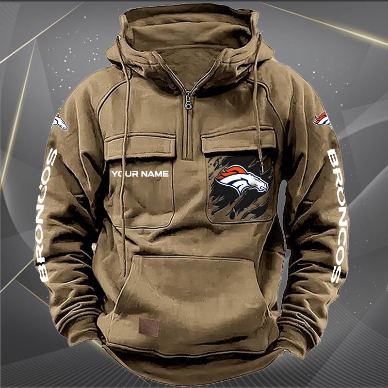 Denver Broncos Multi-Pockets Zip Hoodie Back View