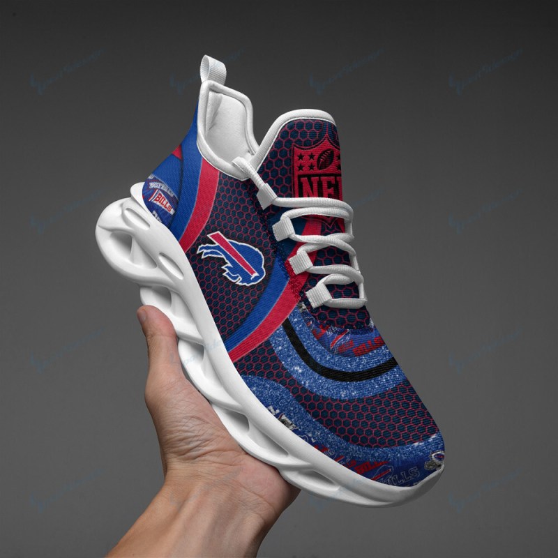 Buffalo Bills Yezy Running Sneakers on Foot