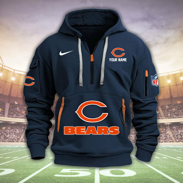 Chicago Bears Personalized Quarter Zip Hoodie Image 6