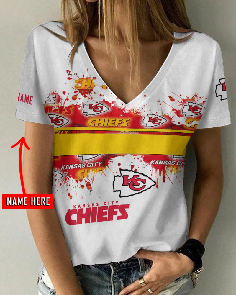 Kansas City Chiefs Personalized V-neck Women T-shirt