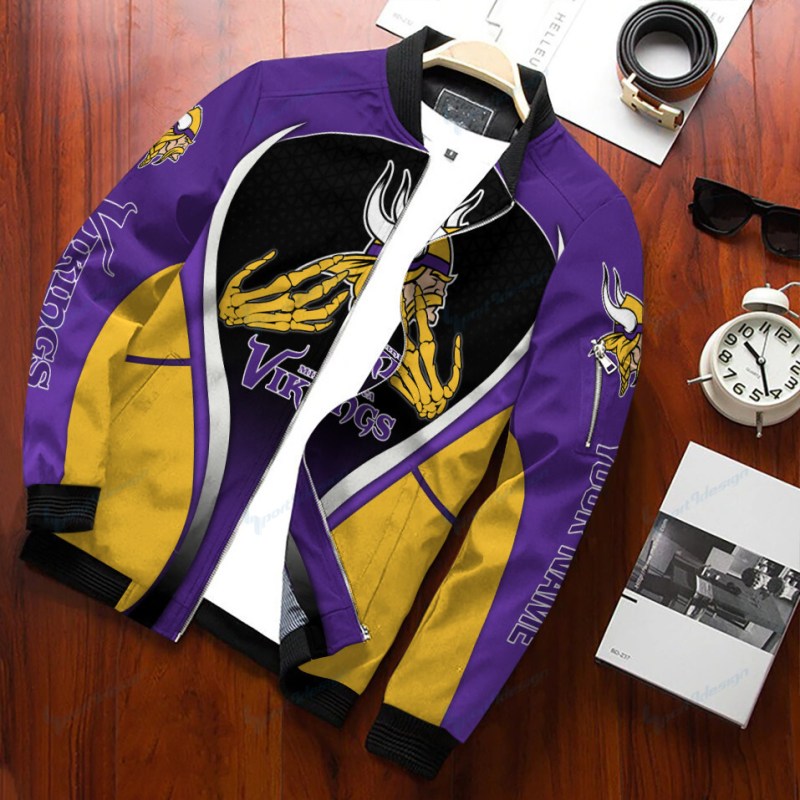 Minnesota Vikings Personalized Bomber Jacket Back