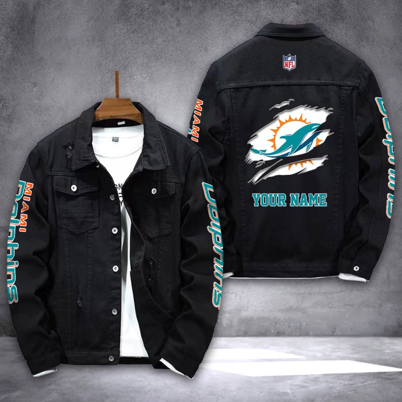 Miami Dolphins Denim Jacket Back View