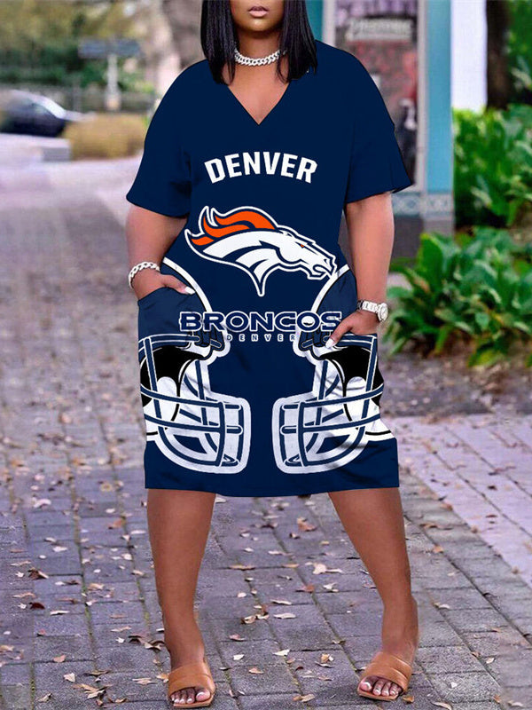 Denver Broncos V-neck Casual Pocket Dress