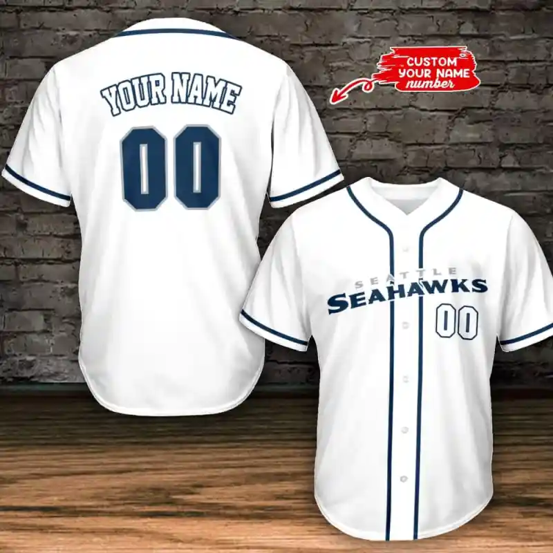 Seattle Seahawks Personalized Baseball Jersey - White