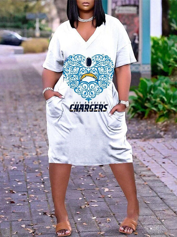 Los Angeles Chargers V-neck Casual Pocket Dress