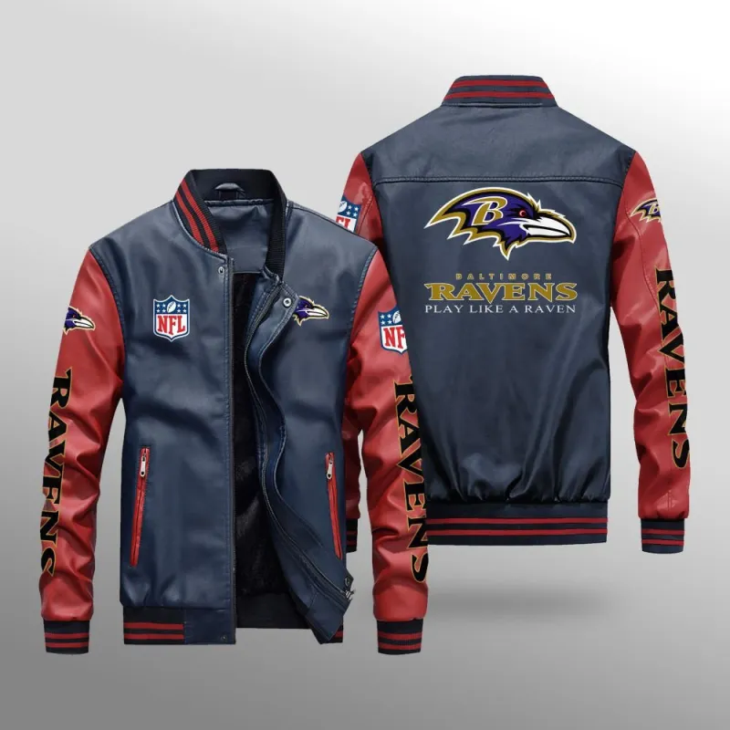Baltimore Ravens Leather Bomber Jacket Side