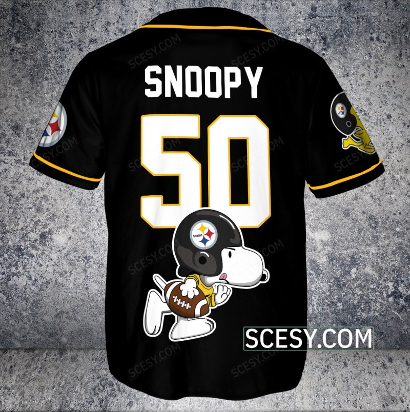 Pittsburgh Steelers Snoopy Baseball Jersey - Black Pipping