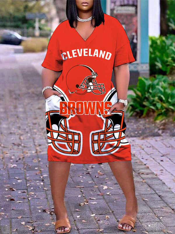 Cleveland Browns V-neck Casual Pocket Dress