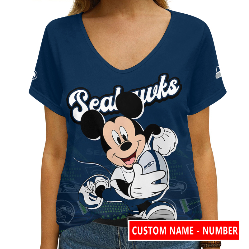 Seattle Seahawks V-neck Women T-shirt Back View