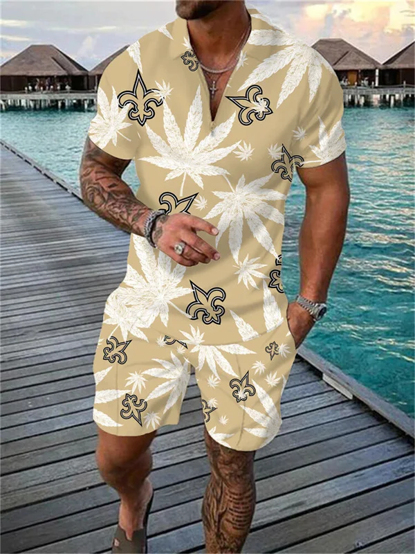 New Orleans Saints Zip Polo Shirt and Shorts