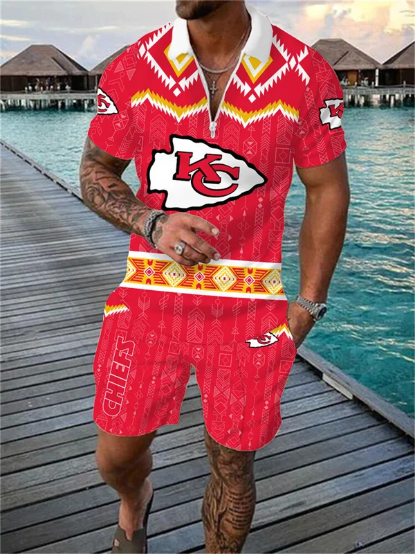 Kansas City Chiefs Zip Polo Shirt And Shorts