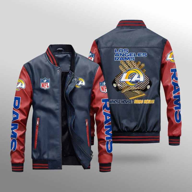 Los Angeles Rams Leather Bomber Jacket Back View