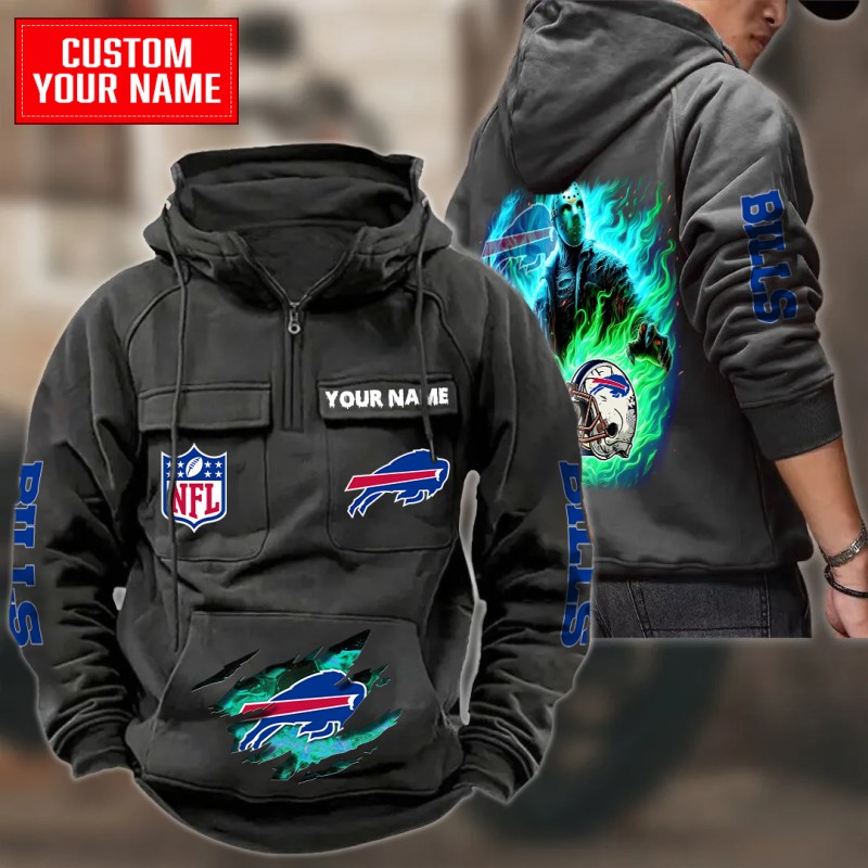 Buffalo Bills Multi-Pockets Zip Hoodie Black