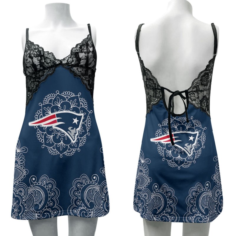 New England Patriots Lace Back Strap Slip Dress Front View