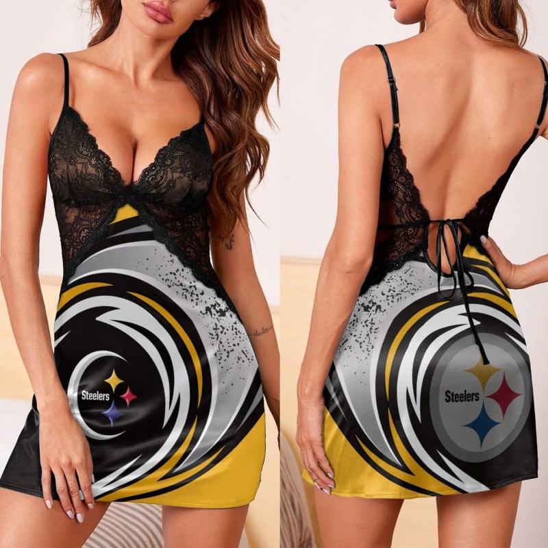 Pittsburgh Steelers Lace Back Strap Slip Dress