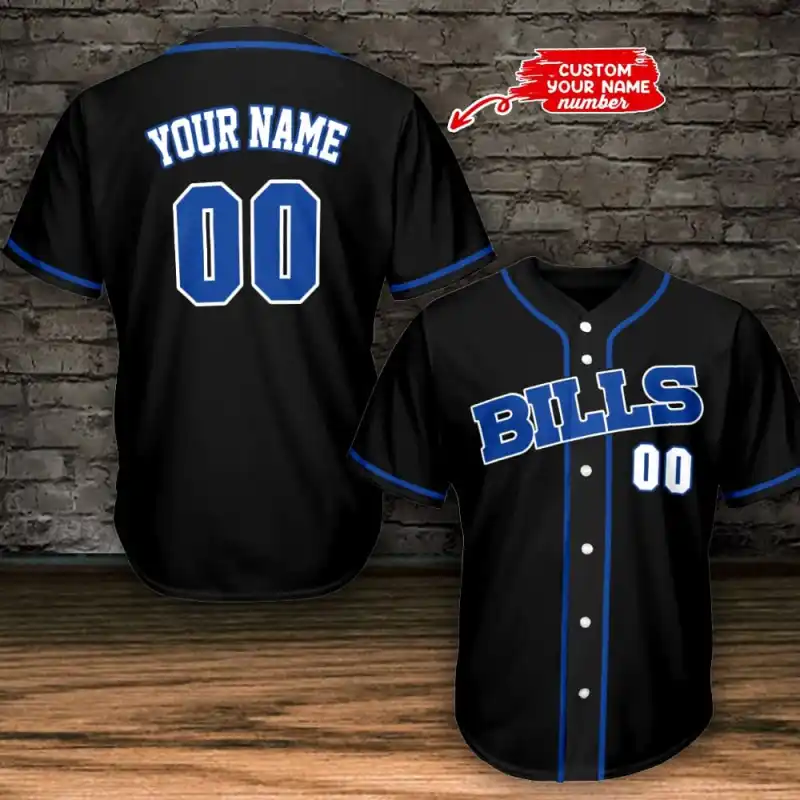 Buffalo Bills Personalized Baseball Jersey Black