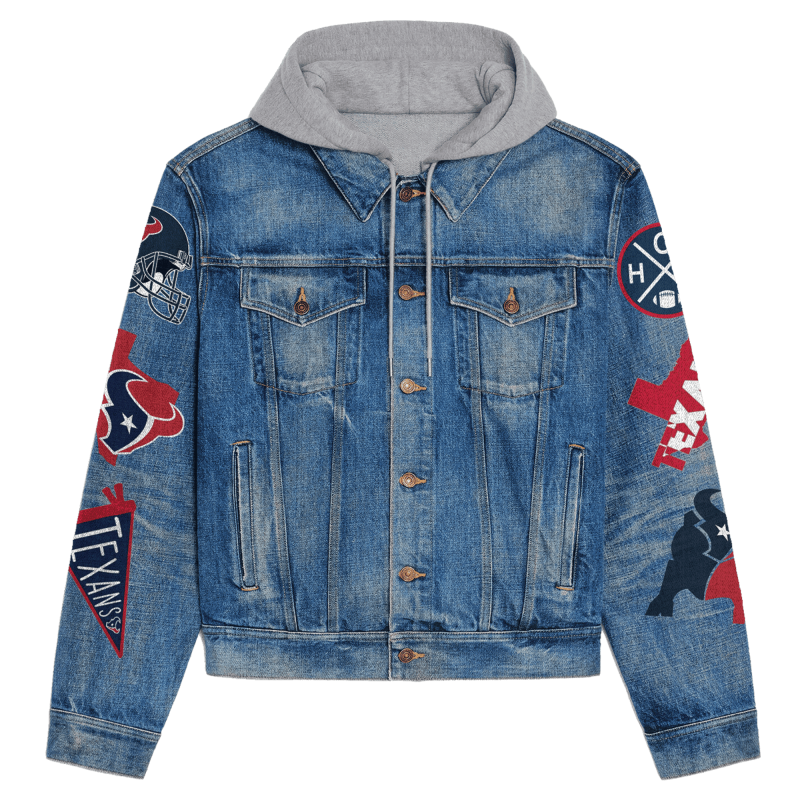 Front View of Houston Texans Hooded Denim Jacket