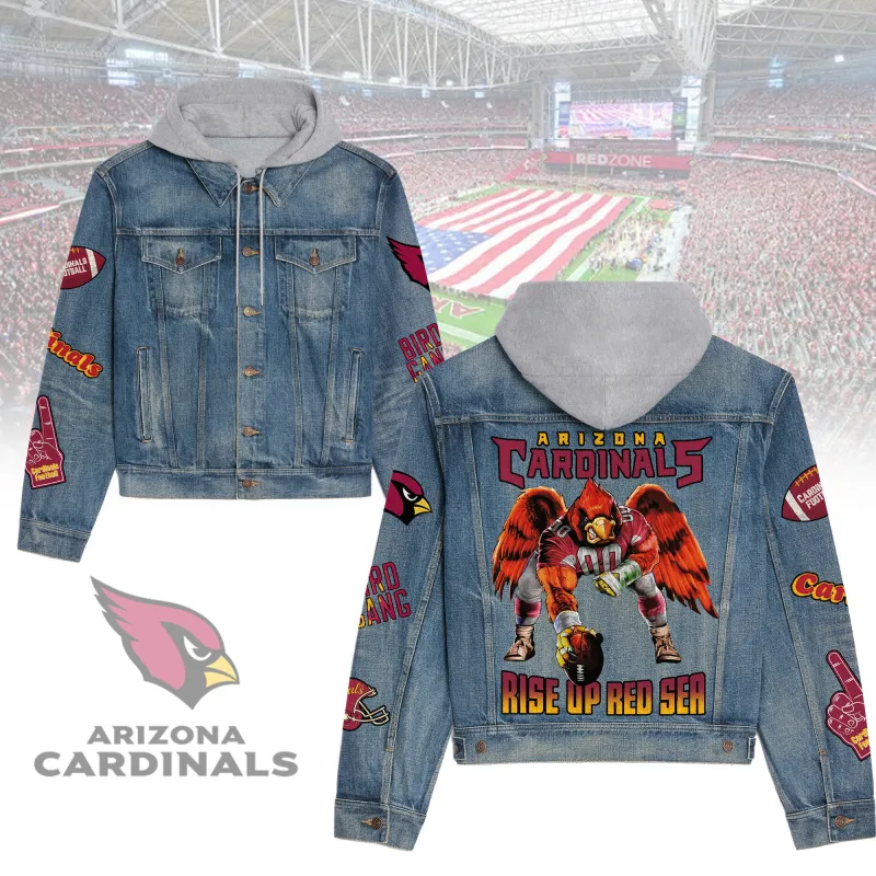 Arizona Cardinals Premium Hooded Denim Jacket 1