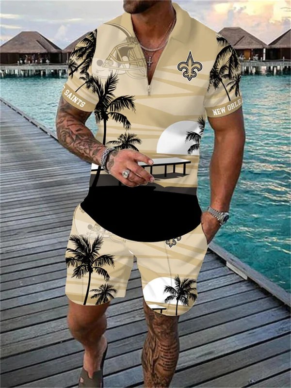 New Orleans Saints Zip Polo Shirt and Shorts