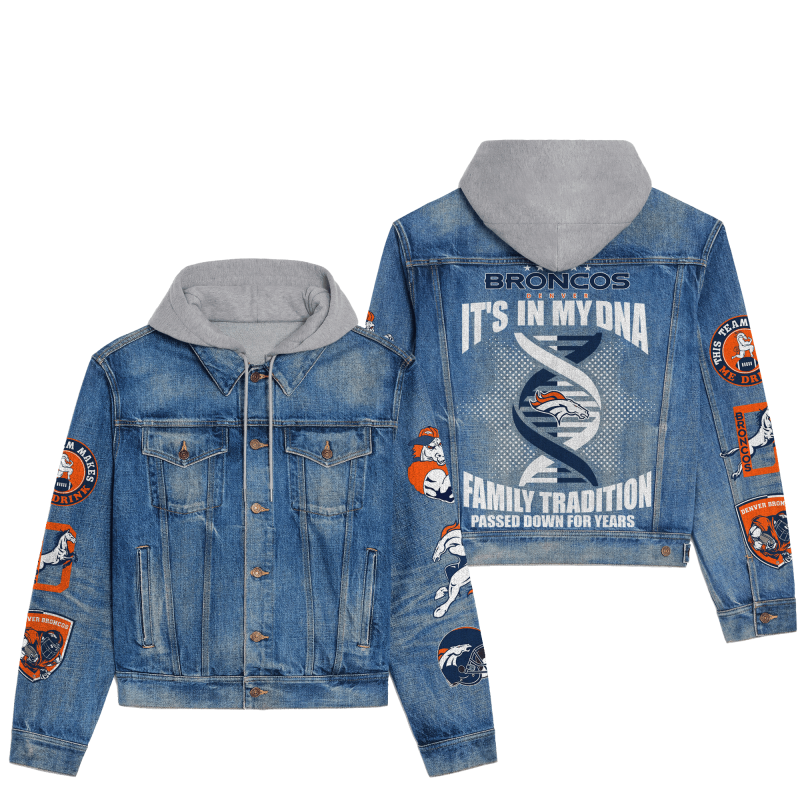 Denver Broncos Premium Hooded Denim Jacket Front View